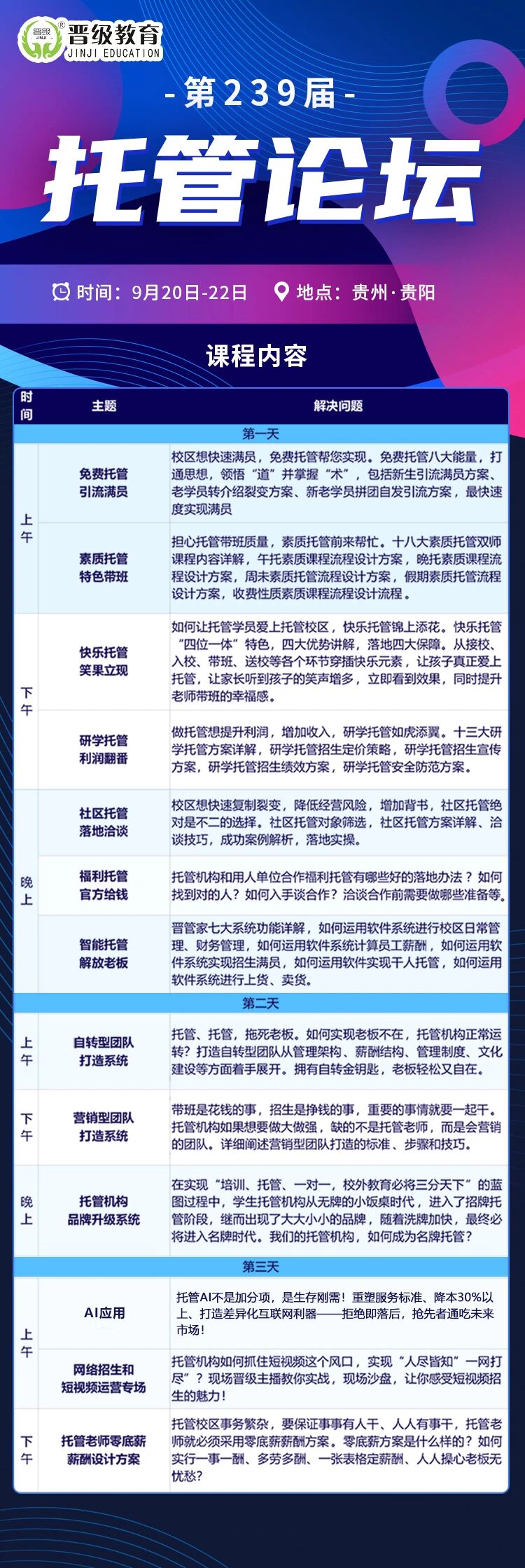 别再自己摸索！贵阳托管论坛3天课程，学招生、管团队、赚利润全套干货